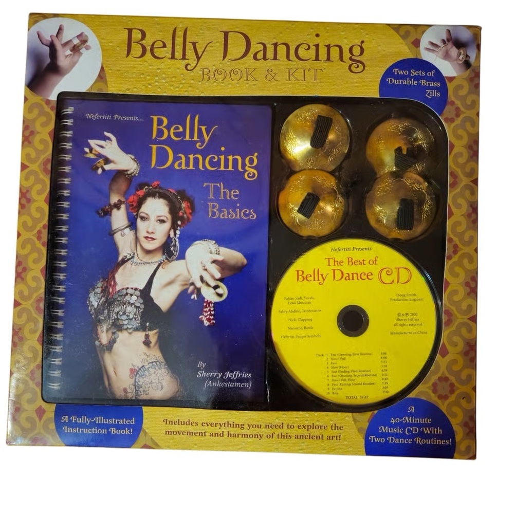 Vintage 2002 Mud Puddle Belly Dance Beginner Kit Book CD Brass Zills NWT